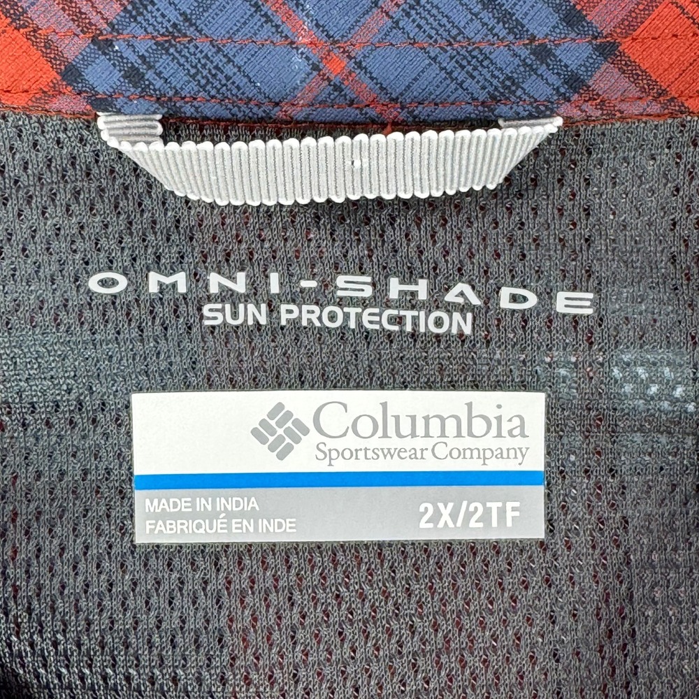 Columbia Omni-Shade Plaid Button Down Shirt Mens 2X Red Blue XS1181 Long Sleeve - Picture 4 of 14